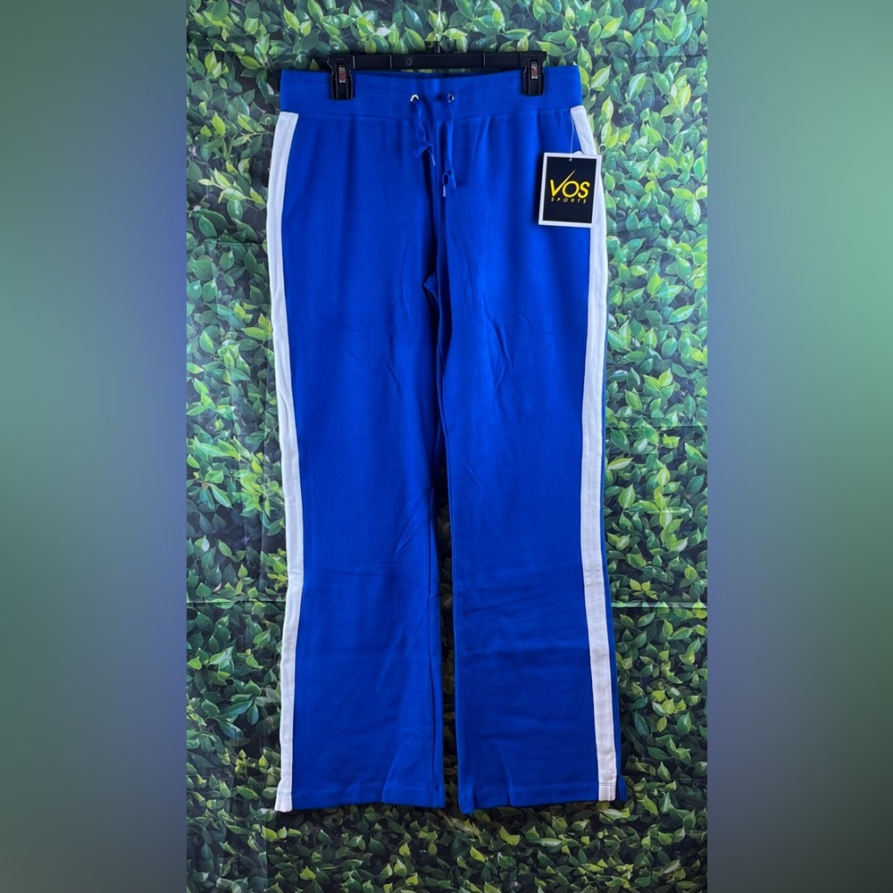 Vos Sports  Size:L Women Pants 92% Cotton White/Blue Super Cute !